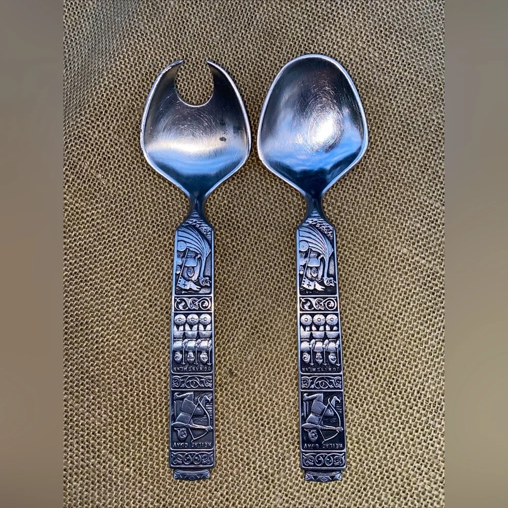 KONGE TINN Rare Vintage Salad set Norwegian pewter Salatsett - Picture 1 of 17
